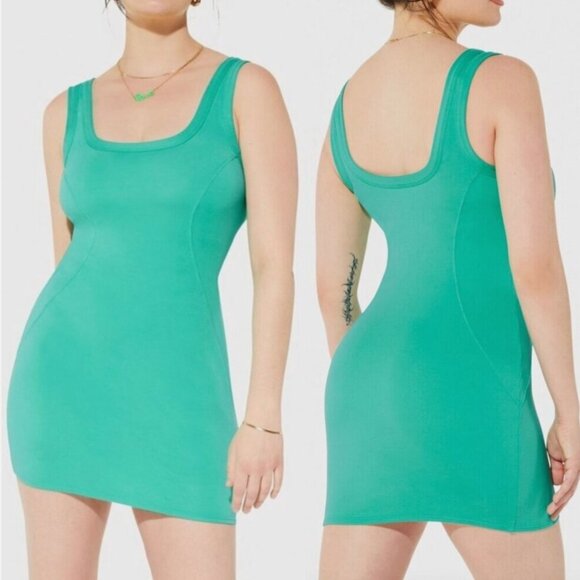 YITTY FABLETICS Body Butter Tank Dress Solid Aqua Seafoam Green Fitted Mini XXL - Picture 1 of 16